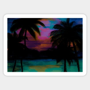 TROPICAL PALM TREE SUNSET FLAMING PARADISE PRINT Sticker